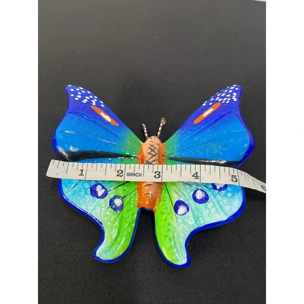 Hand Painted Ceramic Butterfly Wall Hanging Blue Green Folk Art Decor 5.5 Inch
